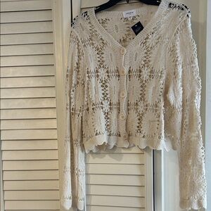 Crochet Button-Front Cardigan in Cream